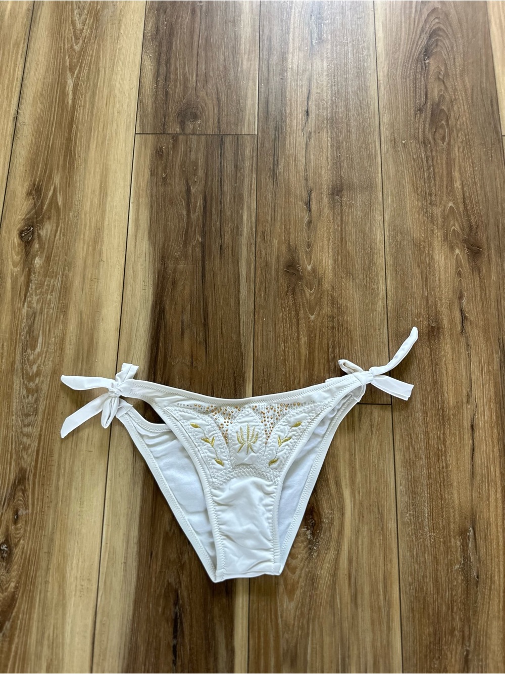 Cavaricci womens White Tie-Side Bikini Bottom with Embroidered Detail size small